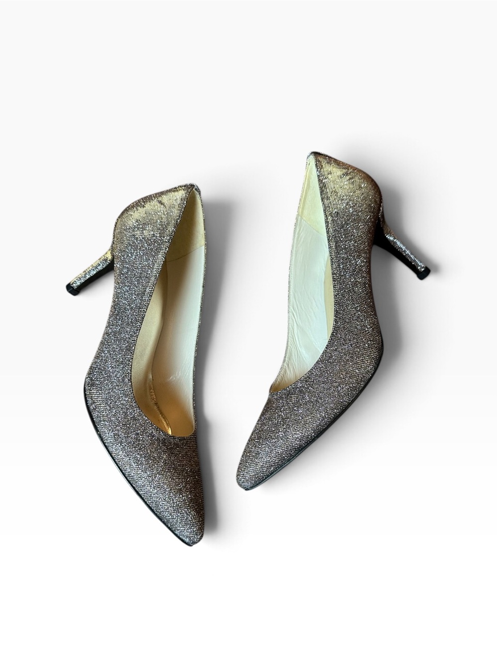Stuart Weitzman Elegant Pewter Glitter Pointed-Toe Pumps Size 8